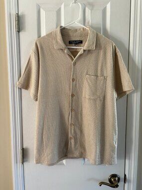 Rustic Souls Striped Button Down Short Sleeve Shirt Light Brown